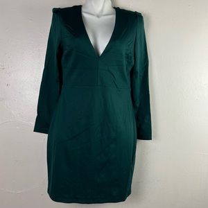 Lulus women long sleeve V-neck green midi dress size large